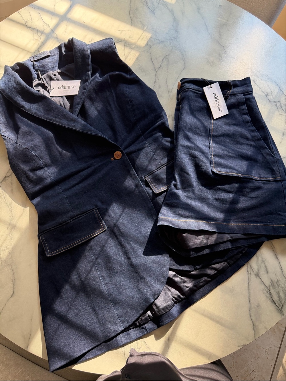 Odd Muse Navy Women's Denim Co Ord Set, Top: SZ L, Bottom: SZ M, Worn Once